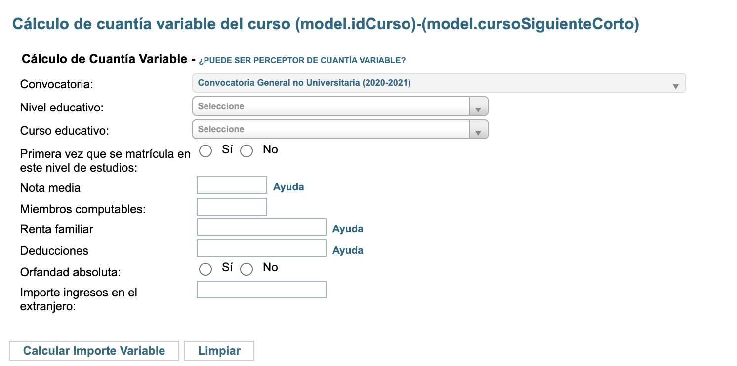 Calculadora importe variable beca MEC